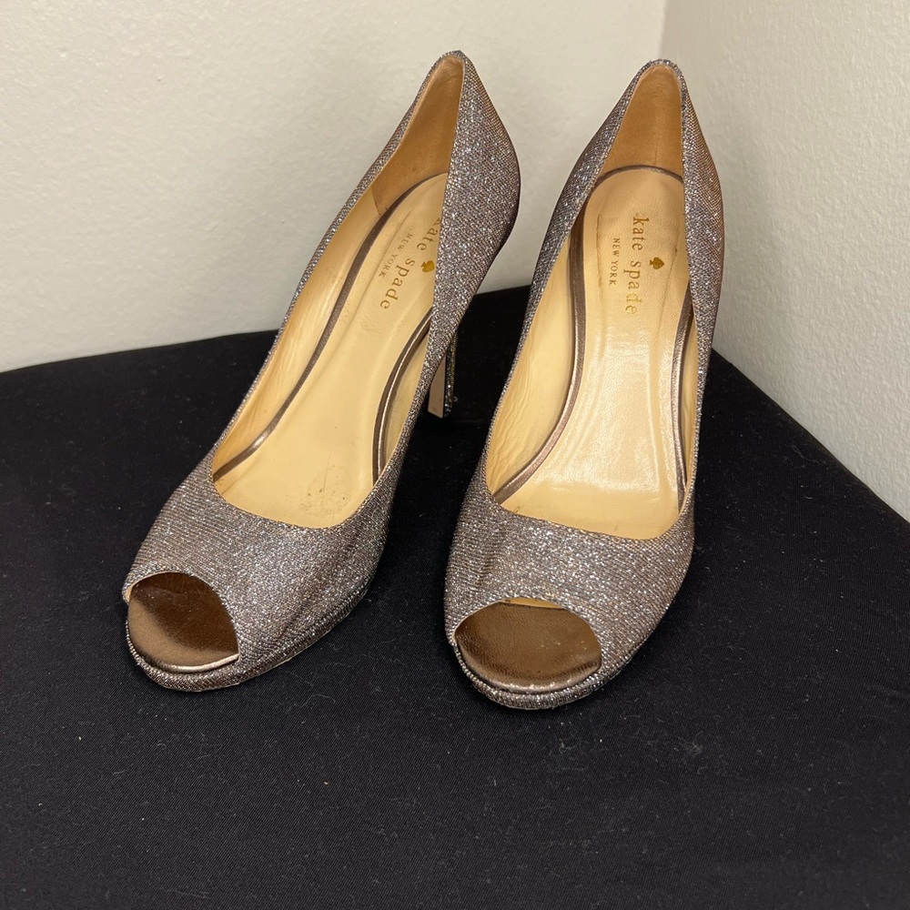 Kate Spade Glitter Peep Toe Pumps